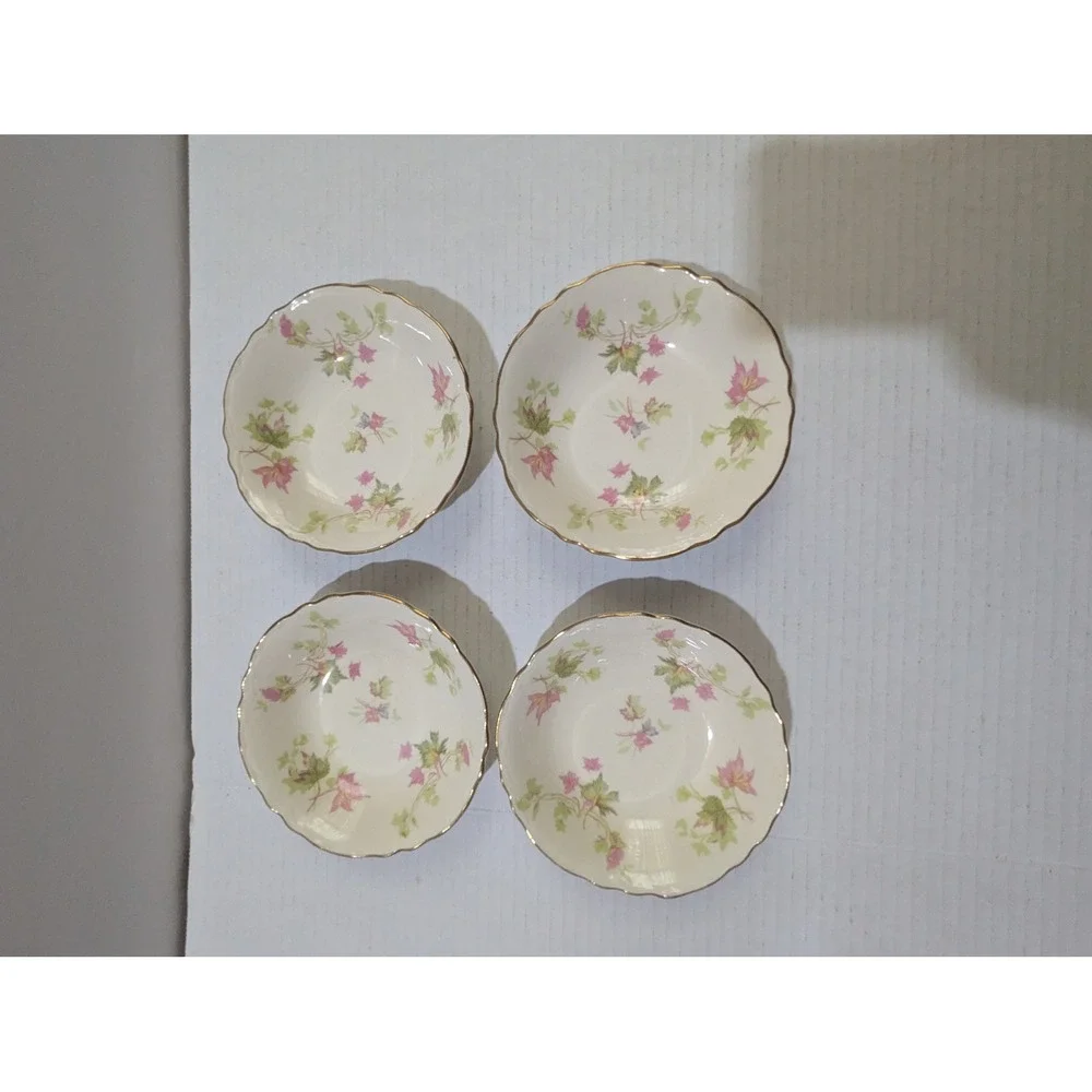 Homer Laughlin Maple Leaf Fruit Bowls Set of 4 Pink Green Gold Trim K 48 N‎ 6